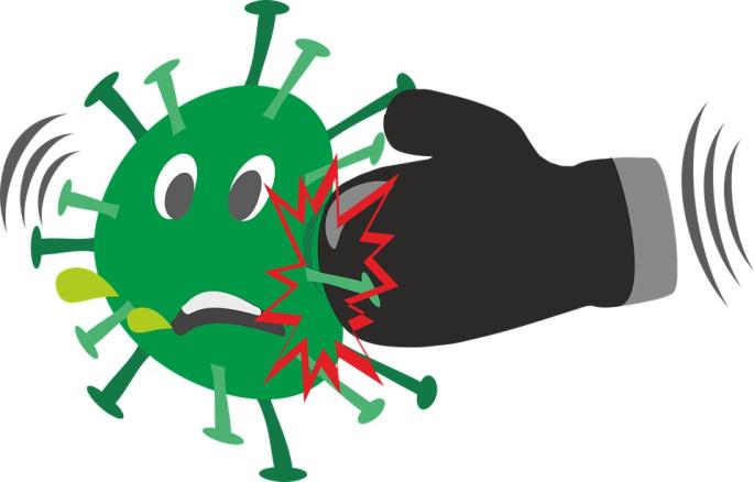 coronavirus wird von einer Faust weggeboxt